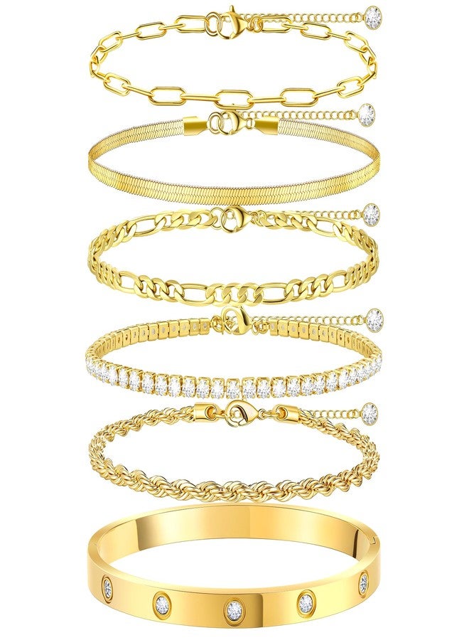 MOINSPIRE Gold Bracelets for Women Non Tarnish, Dainty 18K Gold Plated Bracelets Stack Trendy Waterproof Stackable Bangles, Cuban Link Paperclip Chain Jewelry Set Fashion Accessories Gifts for Women - Image 1